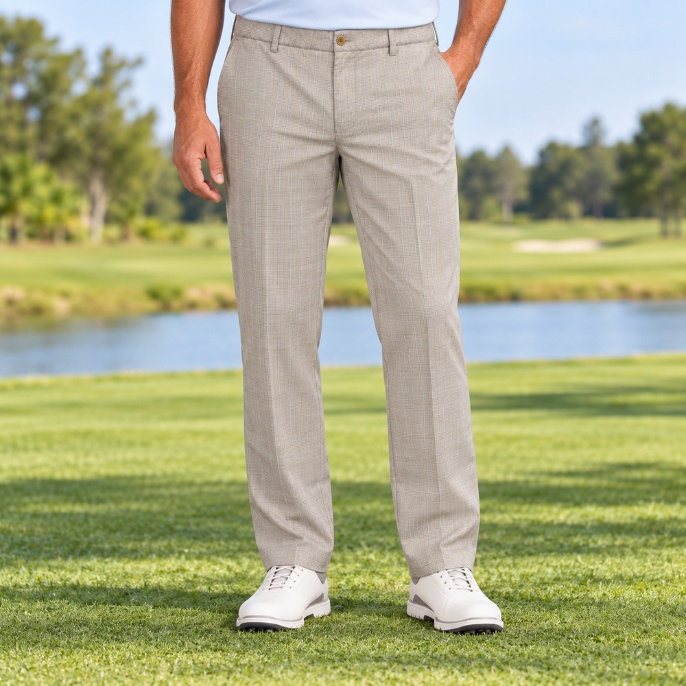 IZOD Golf Mens Slim Fit Micro Check Performance Pants Tan White 38x29 4564237
